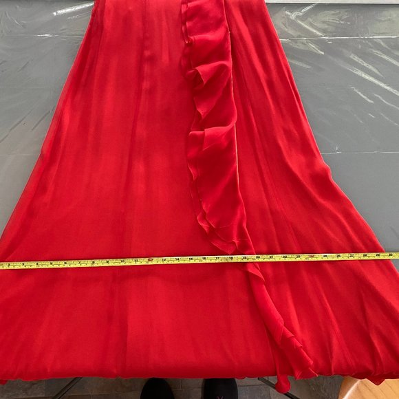 Elegant Red/Orange Silk Wrap Long Dress Size 4 - Picture 15 of 15
